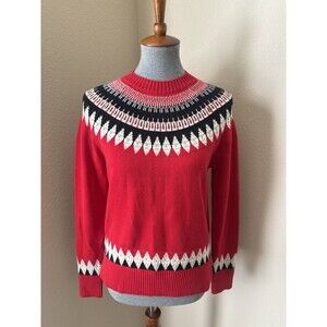 Charter Club Women's Size Small Red Nordic Fair Isle Print Whimsy Sweater - NWT